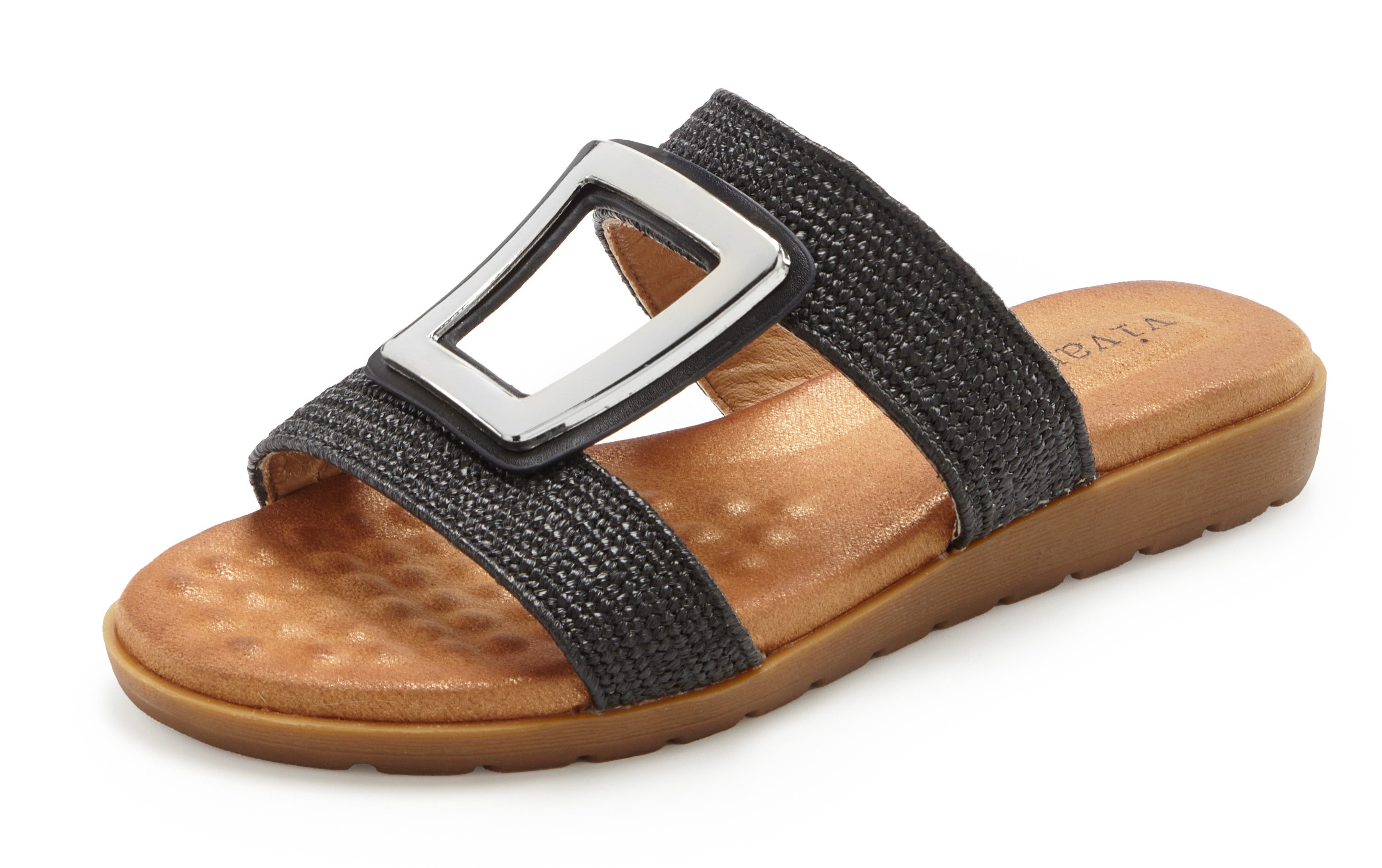 Vivance Sandale, Sommerschuh, offener Schuh, Mule, Pantolette NEU mit modischem Schmuckelement und softer Innensohle VEGAN