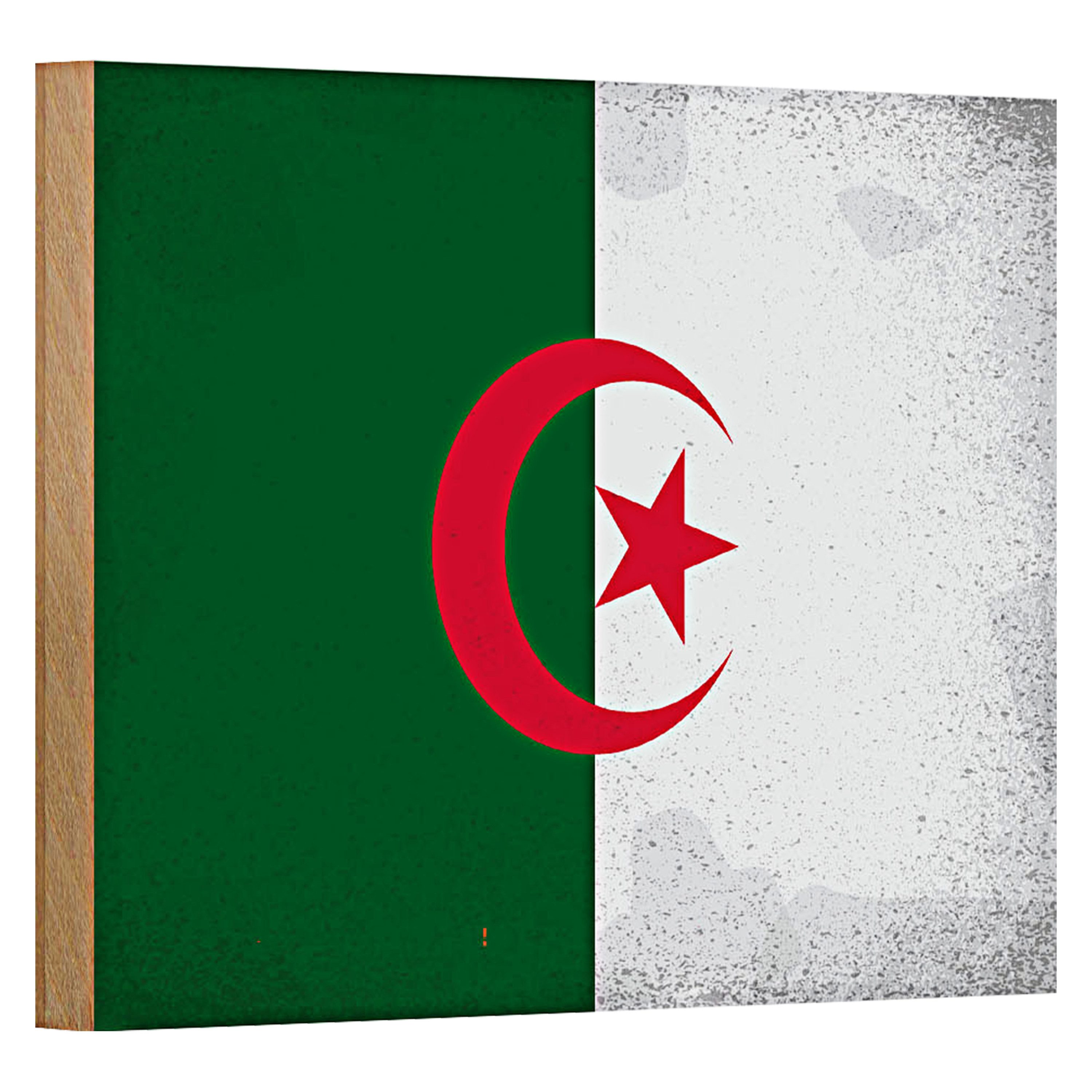Holzbild Flagge Algerien 18x12cm Flag Algeria Vintage