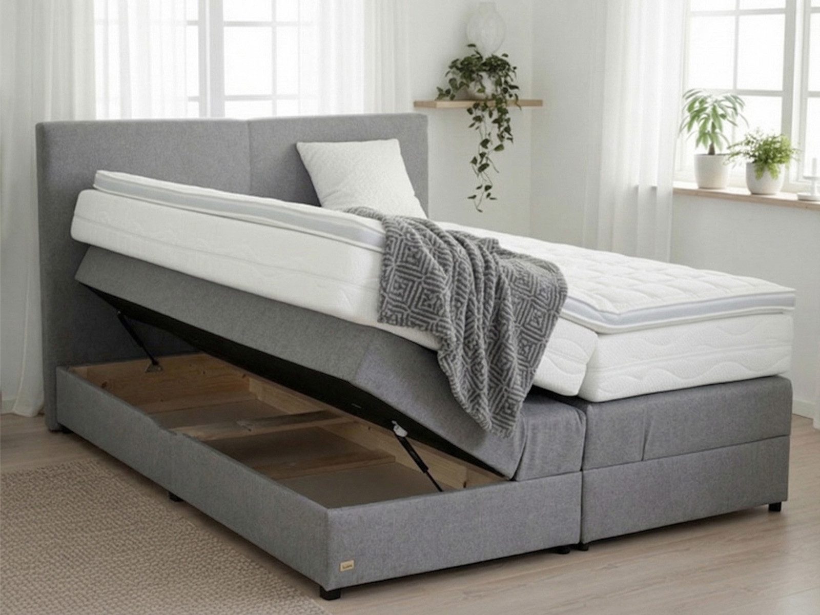 PAARA Boxspringbett Montana mit Bettkasten Kopfteil Stauraum H2 H3, inkl. Matratze und Topper, mit einzigartigem Belüftungssystem