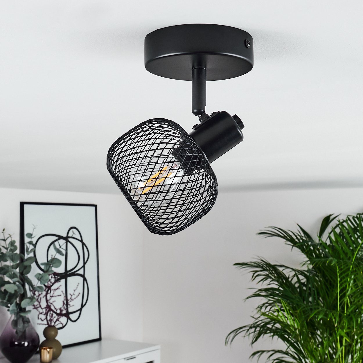 E14, Zimmerlampe aus Lichteffekt erzeugt mit schwarz, runde Schirm ohne Metall in Deckenleuchte Leuchtenkopf, verstellbaren Leuchtmittel, hofstein »Lesa«