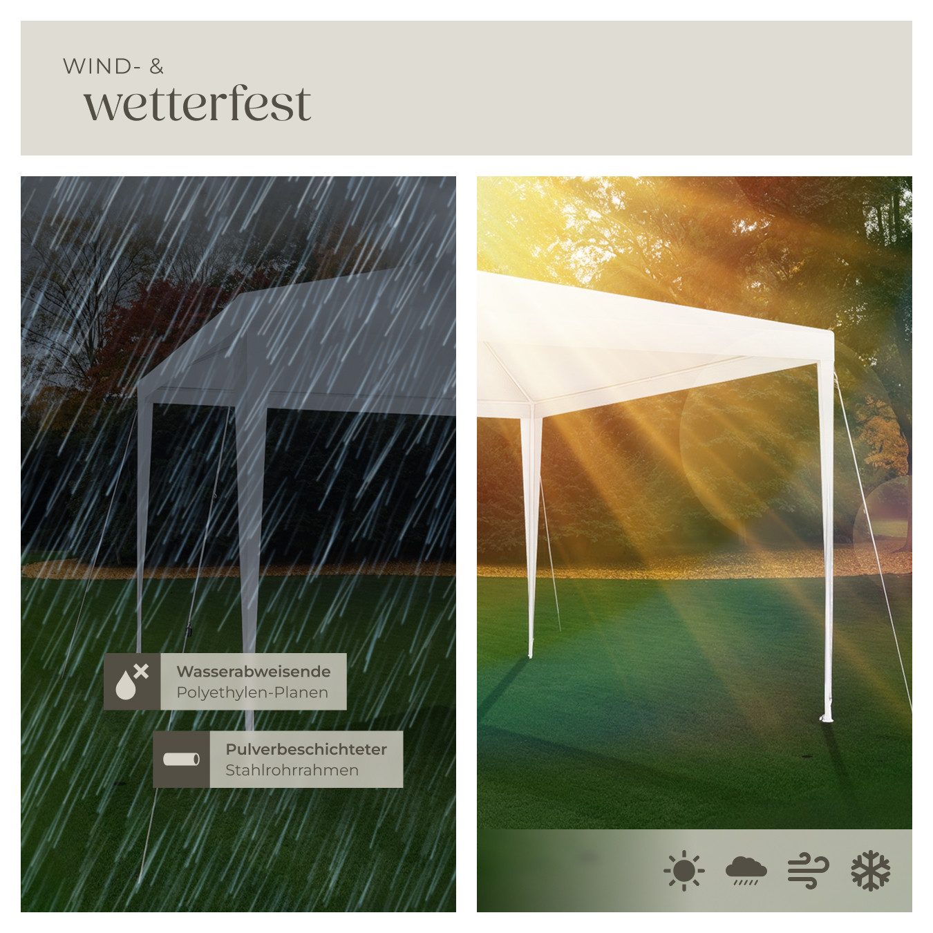 tectake Pavillon Partyzelt Farah, wasserdicht, Stecksystem, 3x3m mit UV-Schutz, mit 0 Seitenteilen, (300 x 300 x 250 cm, Komplettset), im Stecksystem