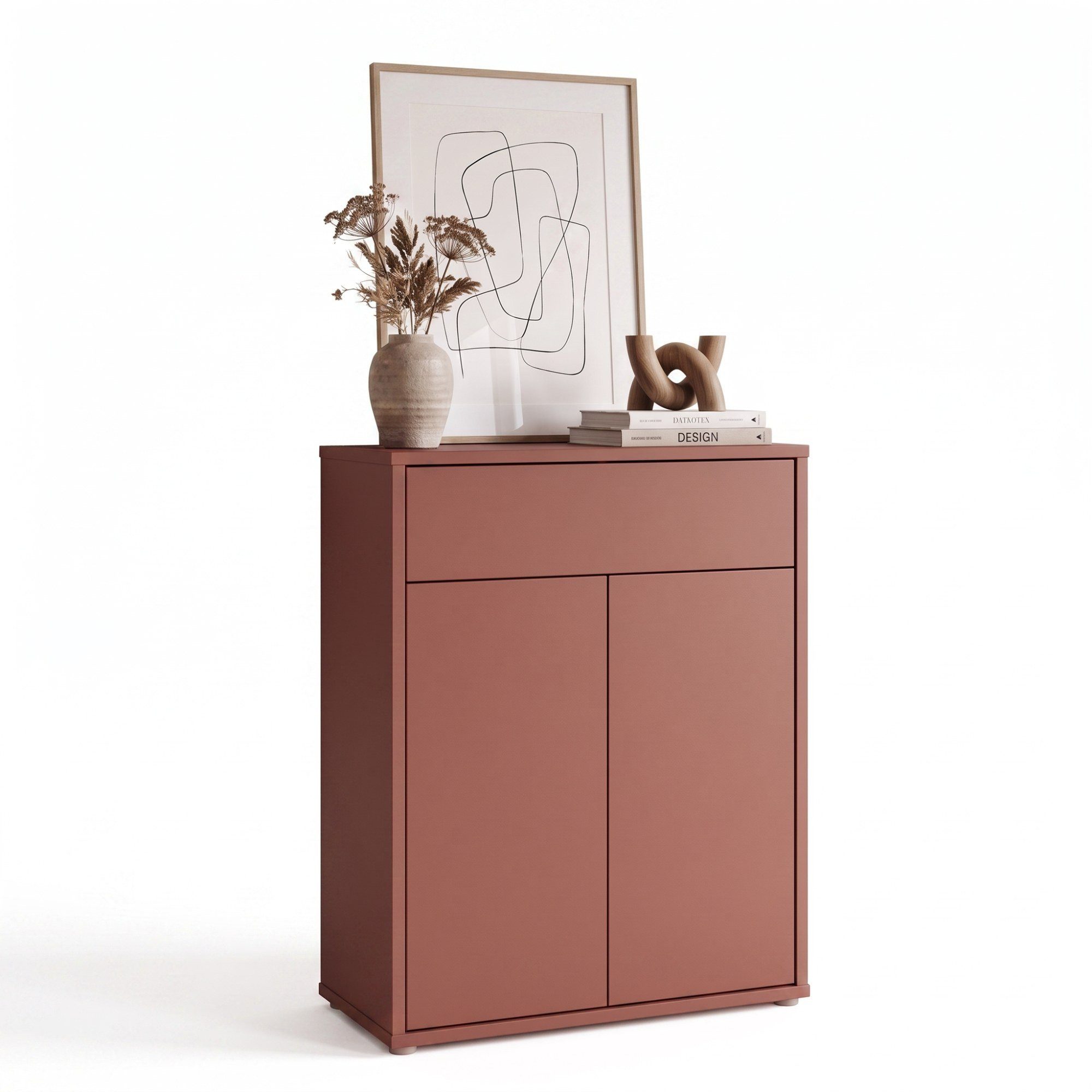 Newroom Schuhschrank Terrakotta 75 cm grifflos mit Schublade und 2 Türen für Flur und Diele