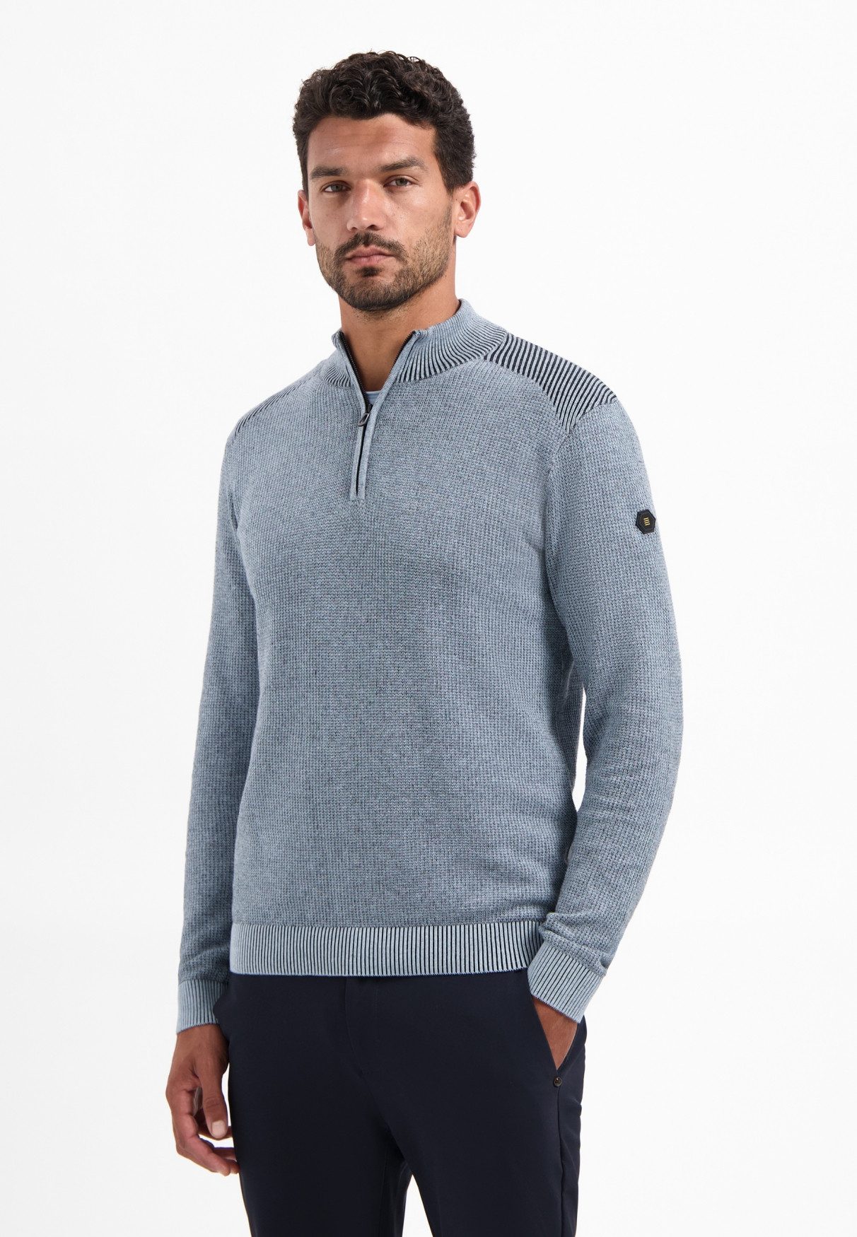 NO EXCESS Strickpullover Pullover Half Zip Plated Structure