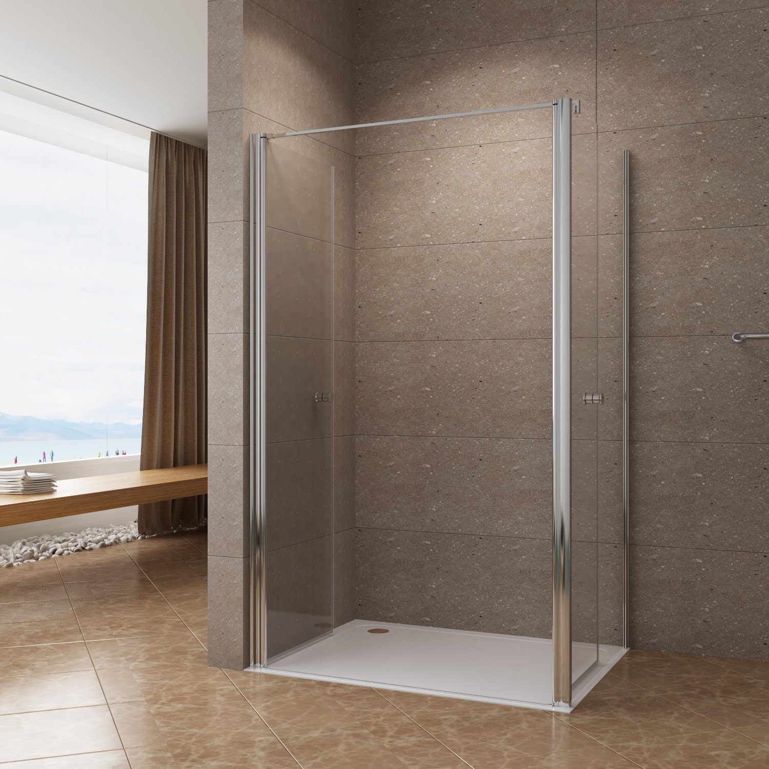 AQUABATOS Eckdusche Eckdusche Duschkabine Eckeinstieg Dusche Pendeltür mit Seitenwand, BxT: 85x75 cm, 6 mm Einscheibensicherheitsglas mit Nanobeschichtung, ebenerdige Montage möglich,rahmenlos,barrierefrei
