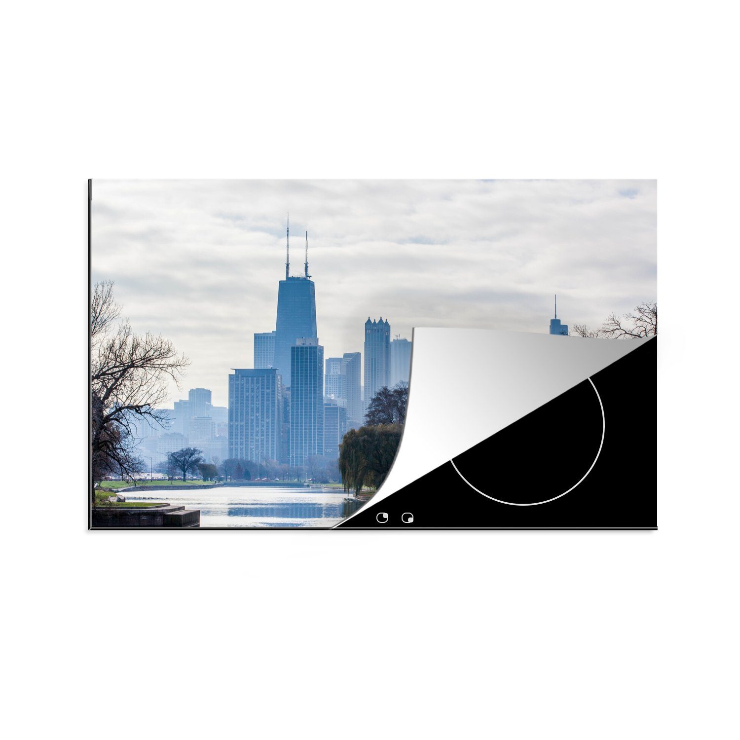 im Herbst 81x52 mit Nebel, Tower Skyline tlg), die Chicago Schutz (1 cm, Ceranfeldabdeckung von Willis Herdblende-/Abdeckplatte für Vinyl, Induktionskochfeld im MuchoWow küche,