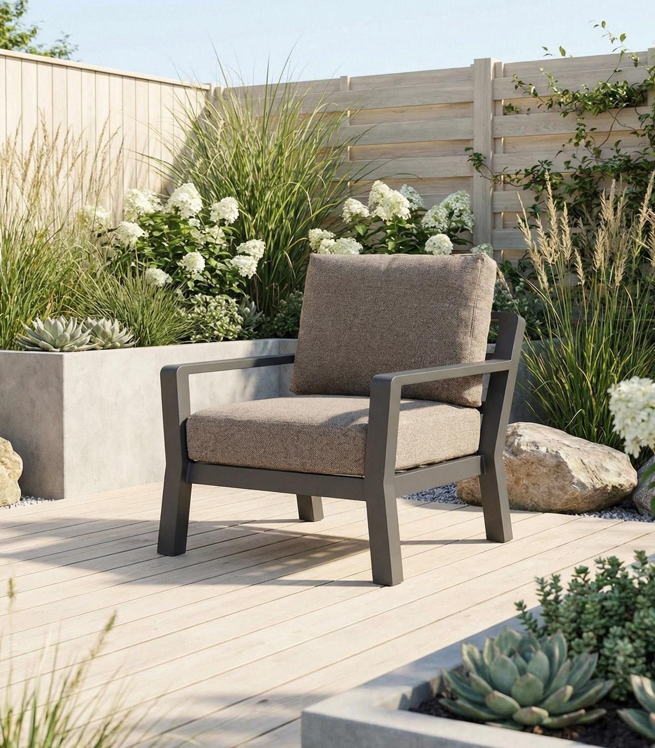 Outdoor Gartensessel AVENA, Anthrazit, Braun, Aluminium, mit Kissen, B 74,5 x H 72 x T 86 cm
