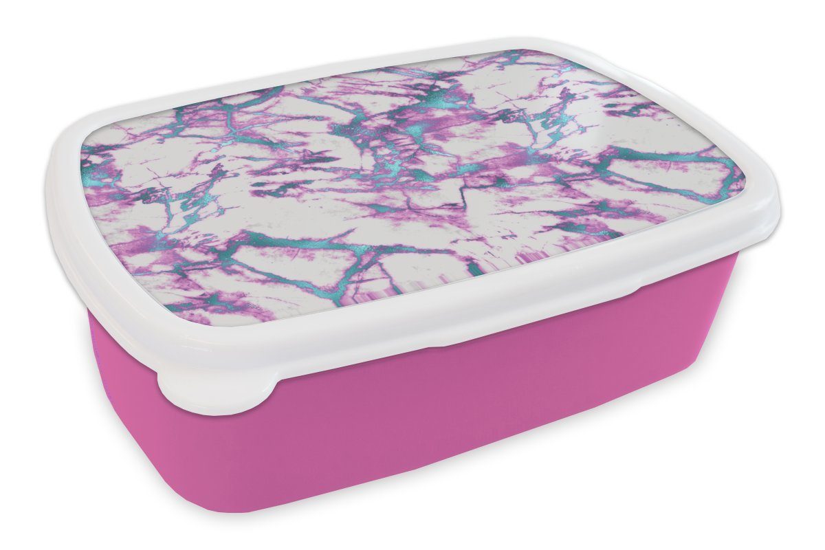 MuchoWow Lunchbox Marmor - Blau - Rosa - Muster, Kunststoff, (2-tlg), Brotbox für Erwachsene, Brotdose Kinder, Snackbox, Mädchen, Kunststoff