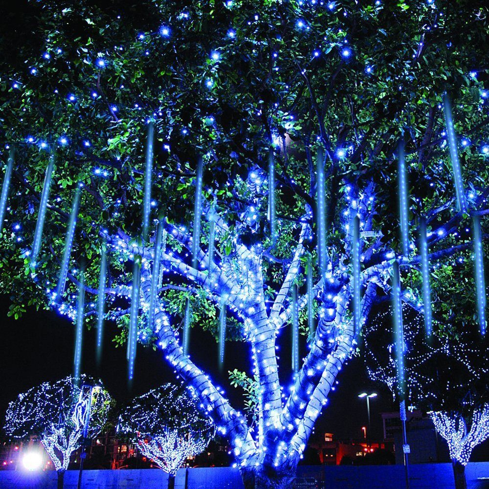 Regentropfen, Rosnek 4 Meteorschauer Stück 8 Eiszapfen LED-Lichterkette Rohre,Weihnachten Blau