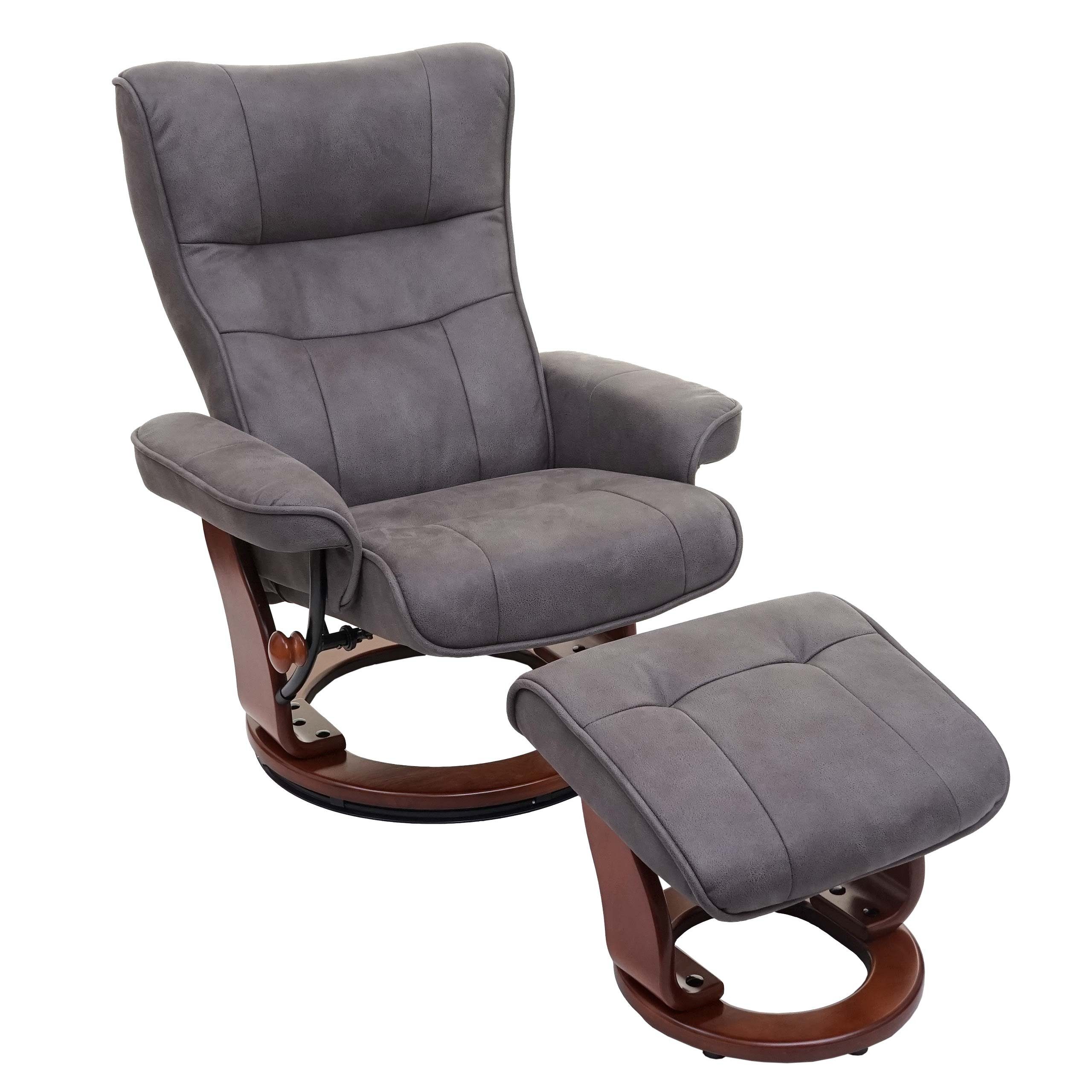 MCA furniture Relaxsessel Edmonton-S, Inkl. gepolstertem Fußhocker, Breite Armlehnen, Extradicke Polsterung dunkelgrau, walnussfarben