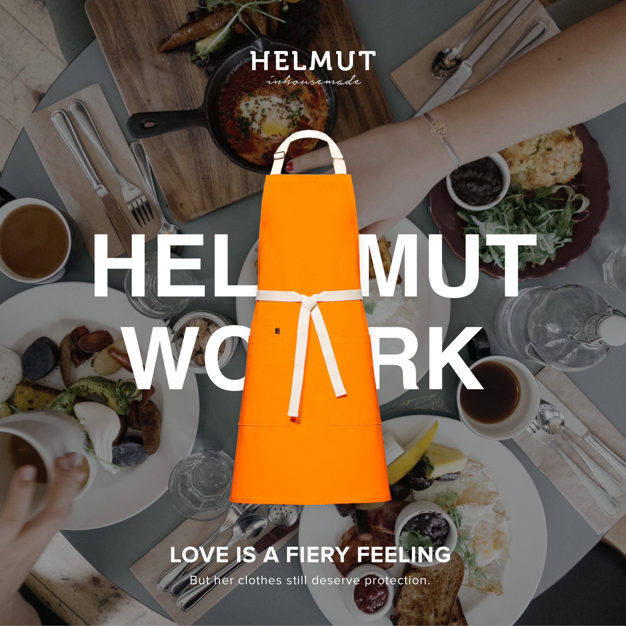 HELMUT Kochschürze Helmut WORK Küchenschürze Premium 100% Baumwolle vegan mit Taschen, (60x80 cm, Profi-Kochschürze für Restaurant Café Gastronomie nachhaltig elegant)