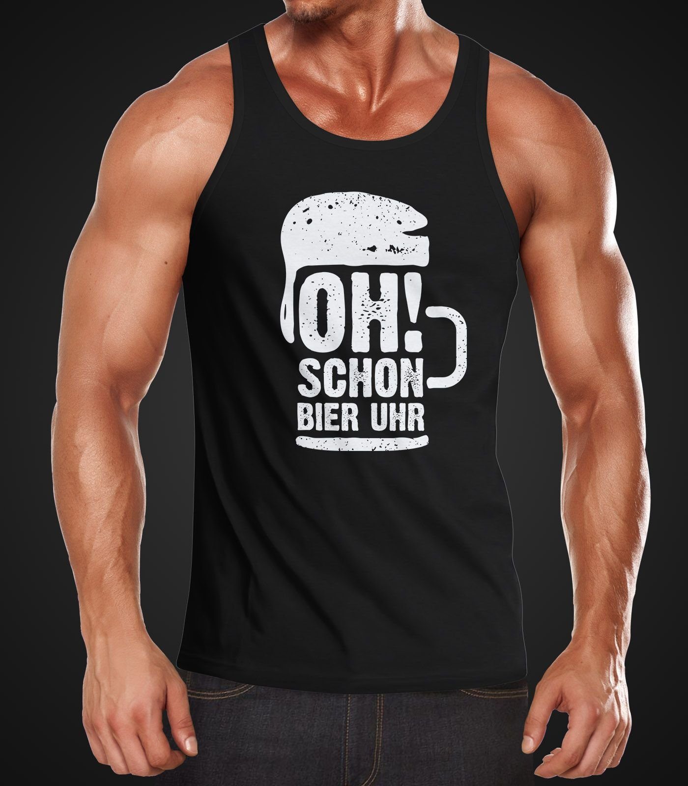 MoonWorks Tanktop Herren Tanktop oh schon Bier Uhr Muskelshirt Tank Top Muscle Shirt Achselshirt Moonworks® mit Print