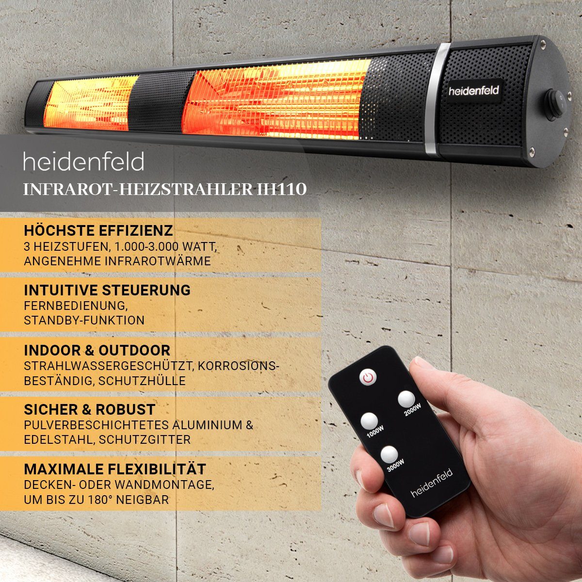 Heidenfeld Heizstrahler Elektroheizung IH110 für Terrasse, günstig online kaufen