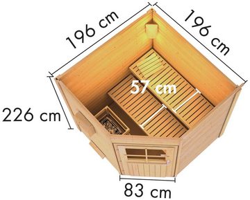 Karibu Saunahaus Fiete, BxTxH: 196 x 196 x 226 cm, 38 mm, (Set) moderne Tür, Ofen 9 kW ext. Strg.