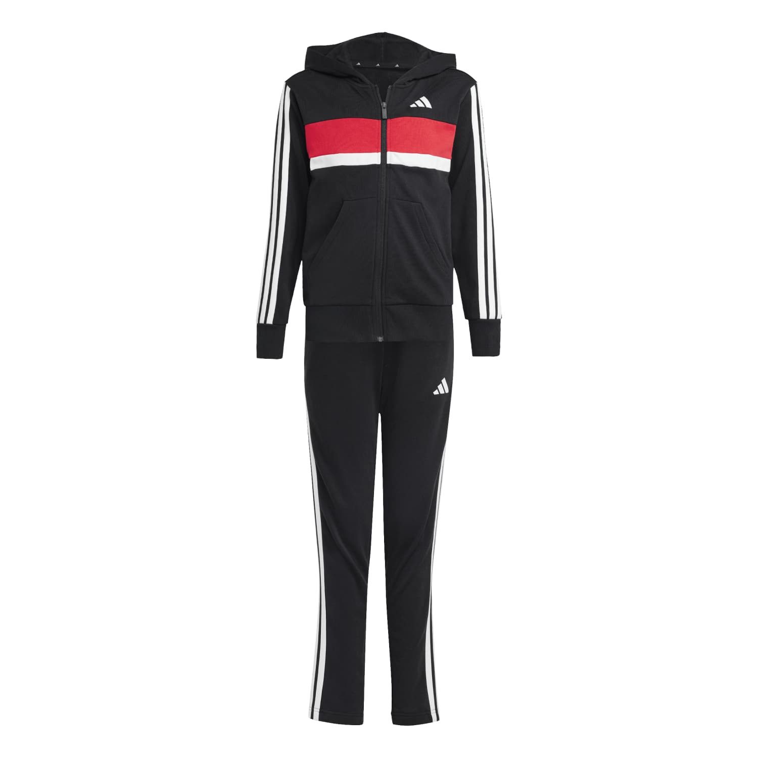 adidas Performance Trainingsanzug Seasonal Essentials Tiberio 3-Streifen schwarz/weiss/rot Jungen