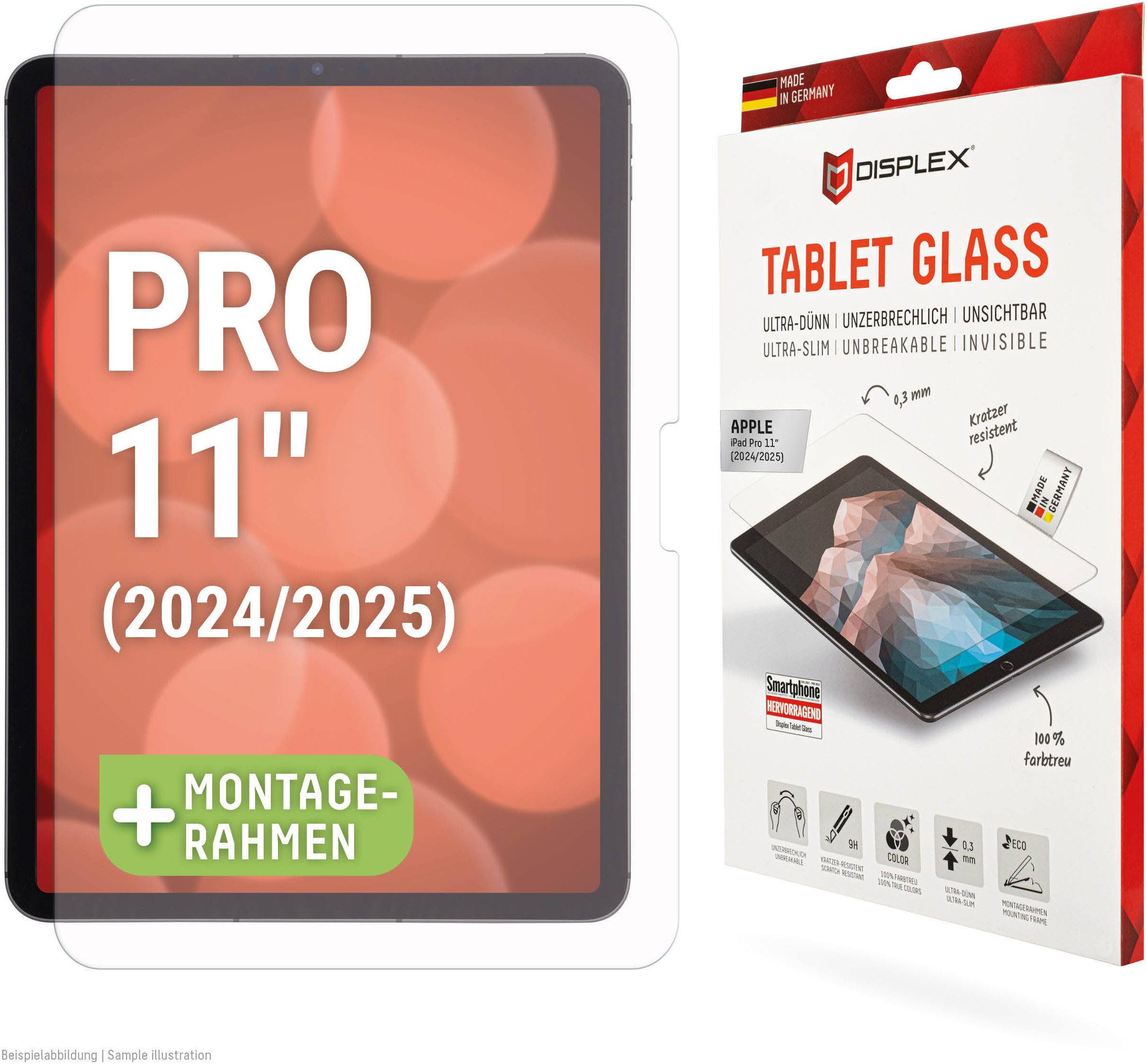 Displex Displayschutzfolie Tablet Glass für Apple iPad Pro 11" (2024/2025), Displayschutz, Bildschirmschutz, kratz & stoßfest, einfaches Anbringen