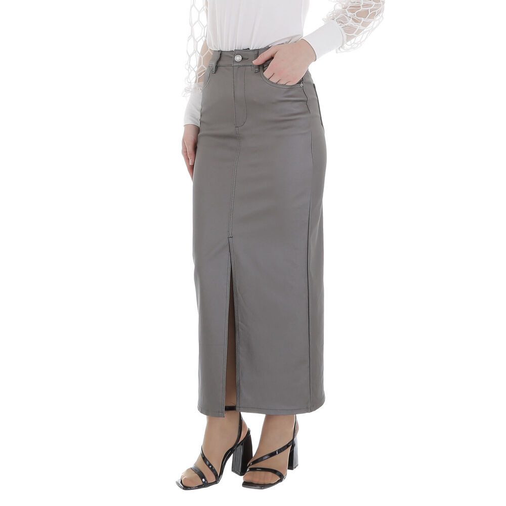 Ital-Design Maxirock Damen Elegant (86358982) Glänzend Maxirock in Grau