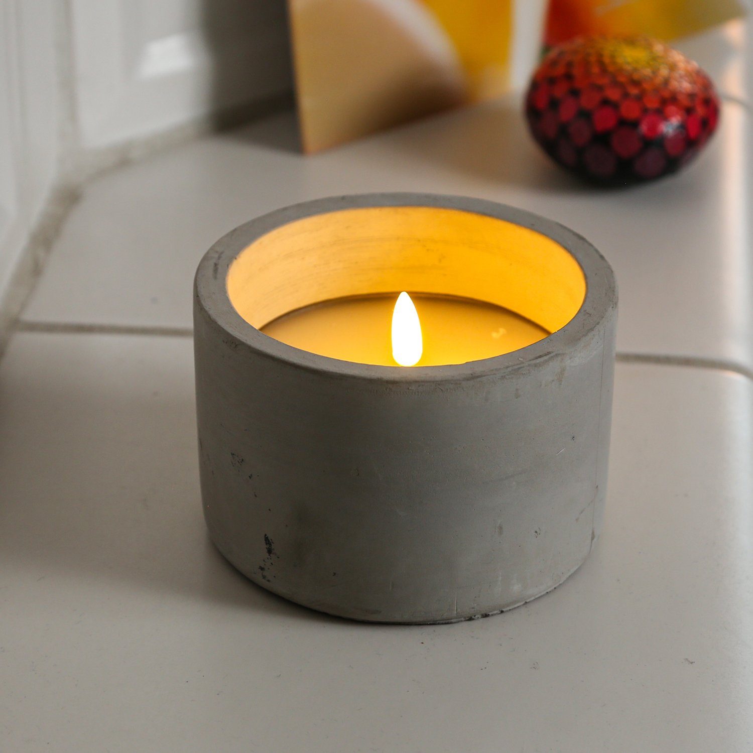 MARELIDA LED-Kerze Betonoptik Zement Wachs 3D Flamme Timer H: 8cm für Innen grau (1-tlg)