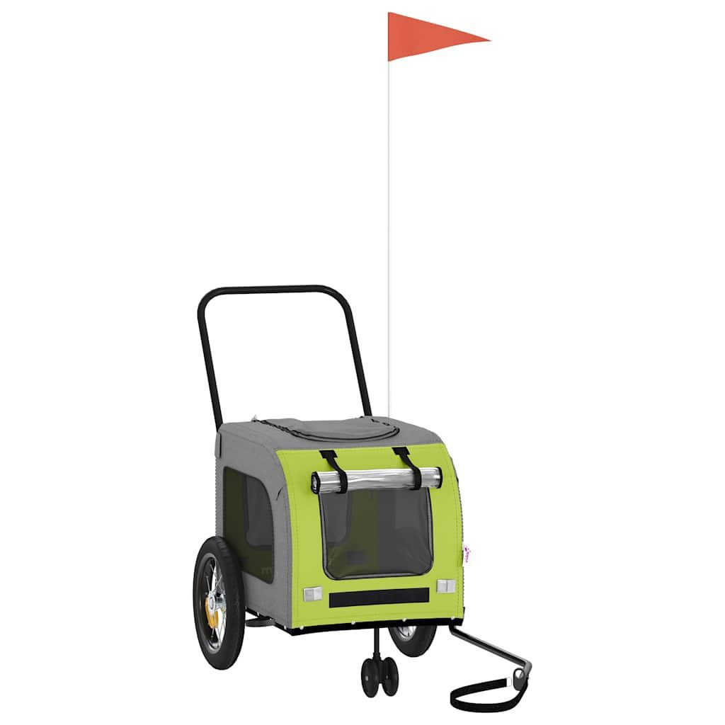 vidaXL Fahrradhundeanhänger Fahrradanhänger für Haustiere Grün und Grau 125 x 53 x 54 cm
