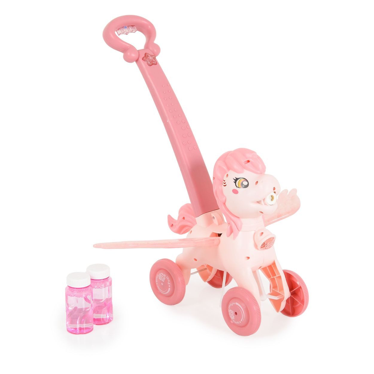 Moni Nachziehspielzeug Schiebespielzeug Pony Wings, Seifenblasen 40 cm, bewegliche Flügel, Musik