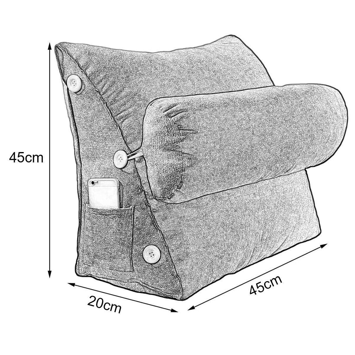 götäzer cm) Rückenlehne Rückenkissen als Seitentaschen, Mit Bett-Nackenkissen Nachttischkissen, (45 Kissen und Khaki Dreieckiges