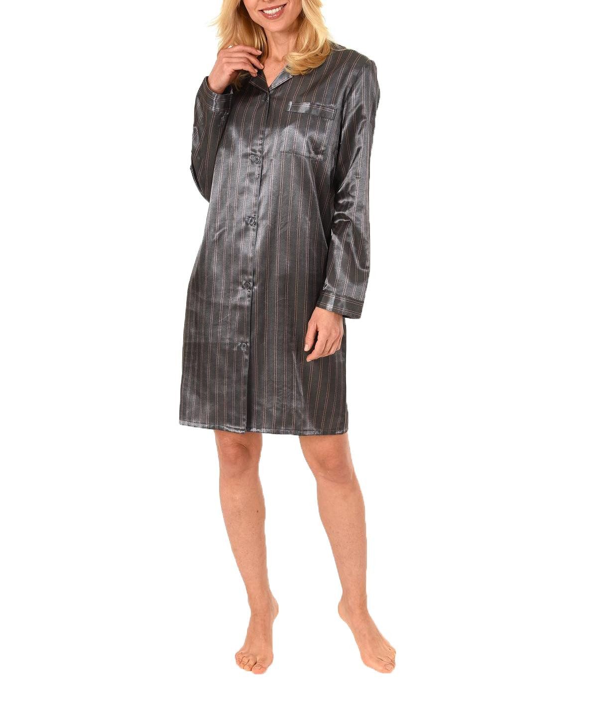 Normann Nachthemd Satin Nachthemd mit langen Ärmeln zum durchgeknöpfen - 61511