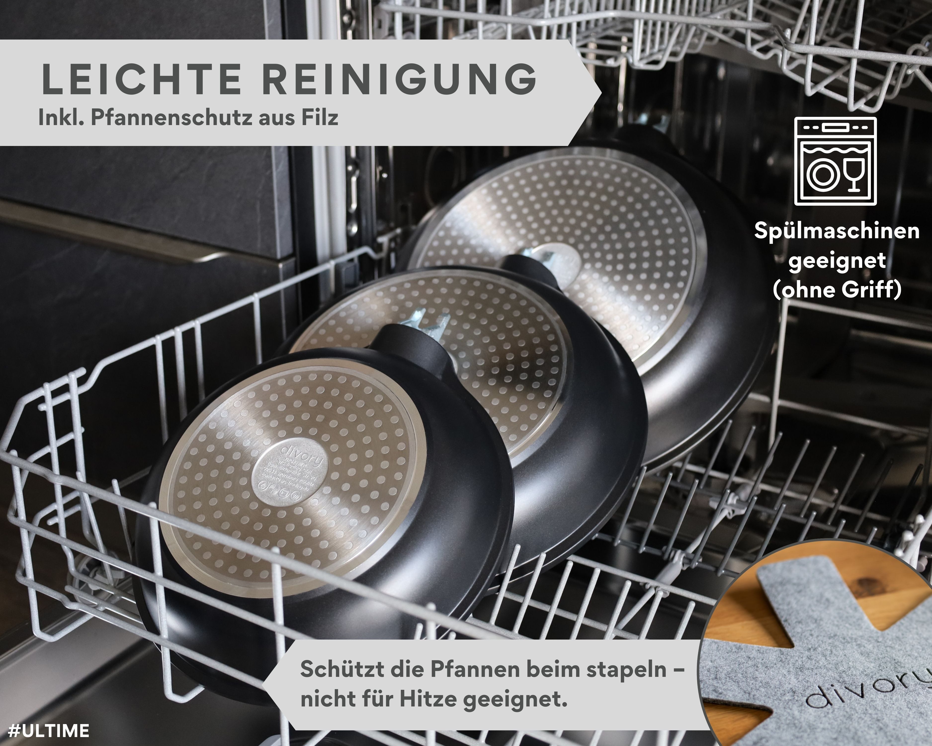 divory Crêpepfanne Pizzapfanne beschichtet, abnehmbarer Griff, alle Herdarten (28 cm), Aluminium, Induktion, abnehmbarer Griff – Bild 4 von 5
