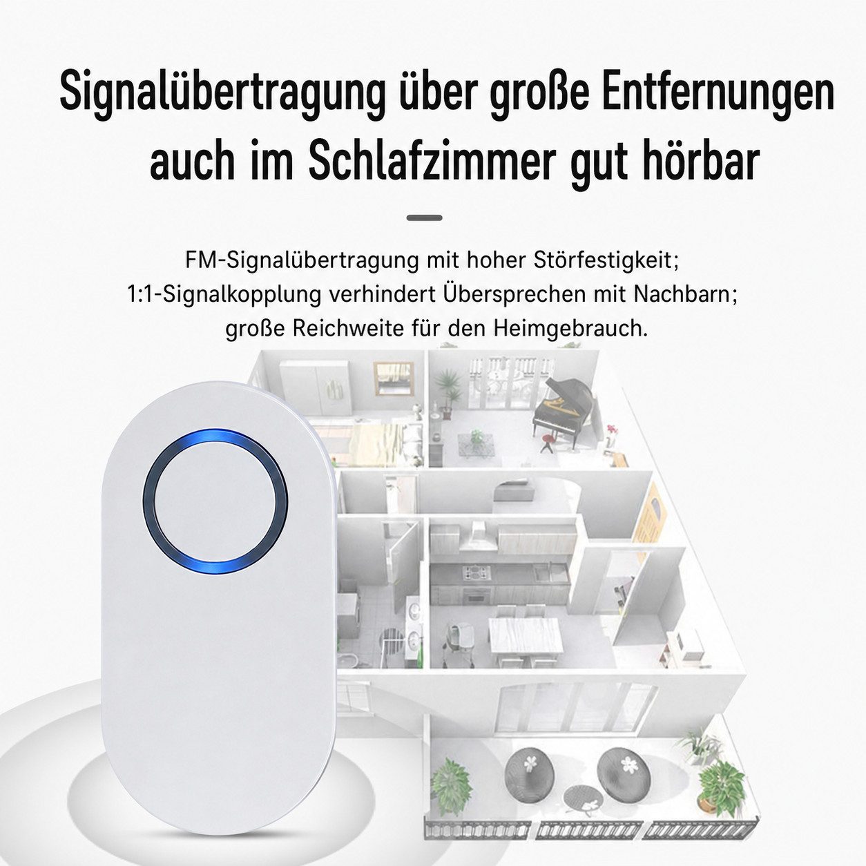 BBG Türklingel-Set Kabellose Funkklingel ohne Batterie, selbstversorgender Türklingel Set, (1 Sender + 2 Empfänger, IP68 wasserdicht, 180m Reichweite), 38 Melodien, 105dB, für Haus & Wohnung
