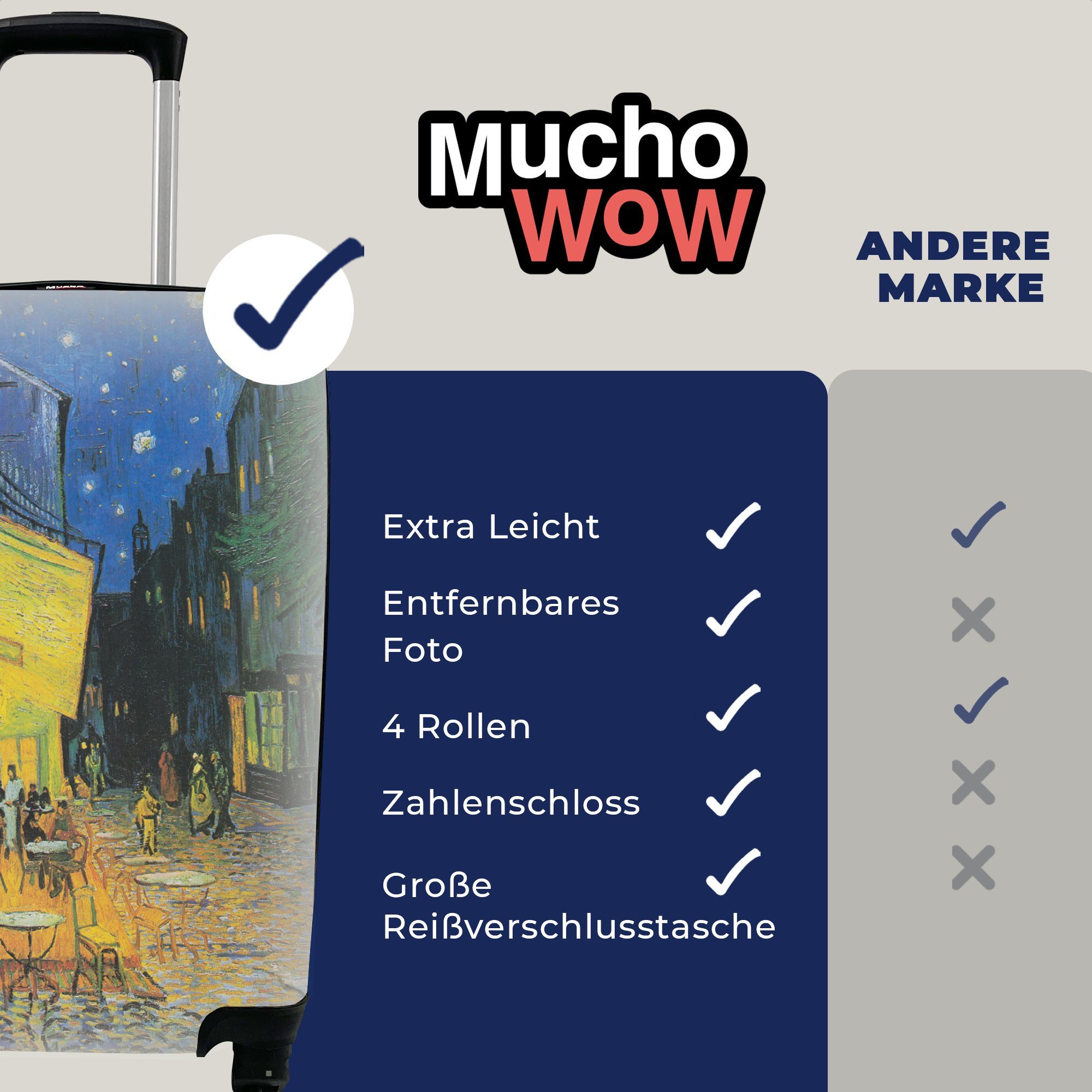 Reisetasche MuchoWow - Caféterrasse Ferien, für 4 mit bei Handgepäckkoffer rollen, Rollen, Gogh, Handgepäck Vincent Reisekoffer Trolley, van Nacht
