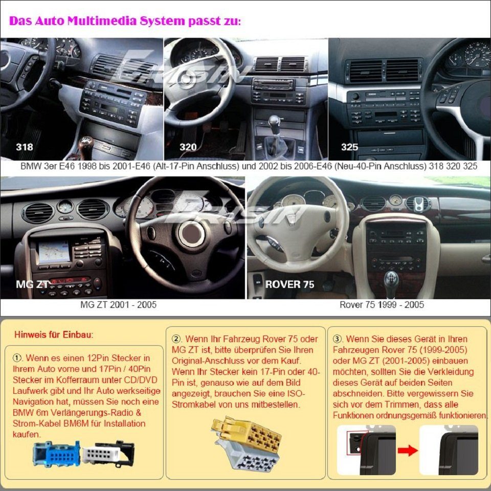 GABITECH Für Android Rover 13 M3 BMW zoll E46 75 3er 7 Einbau-Navigationsgerät CARPLAY ZT MG Autoradio