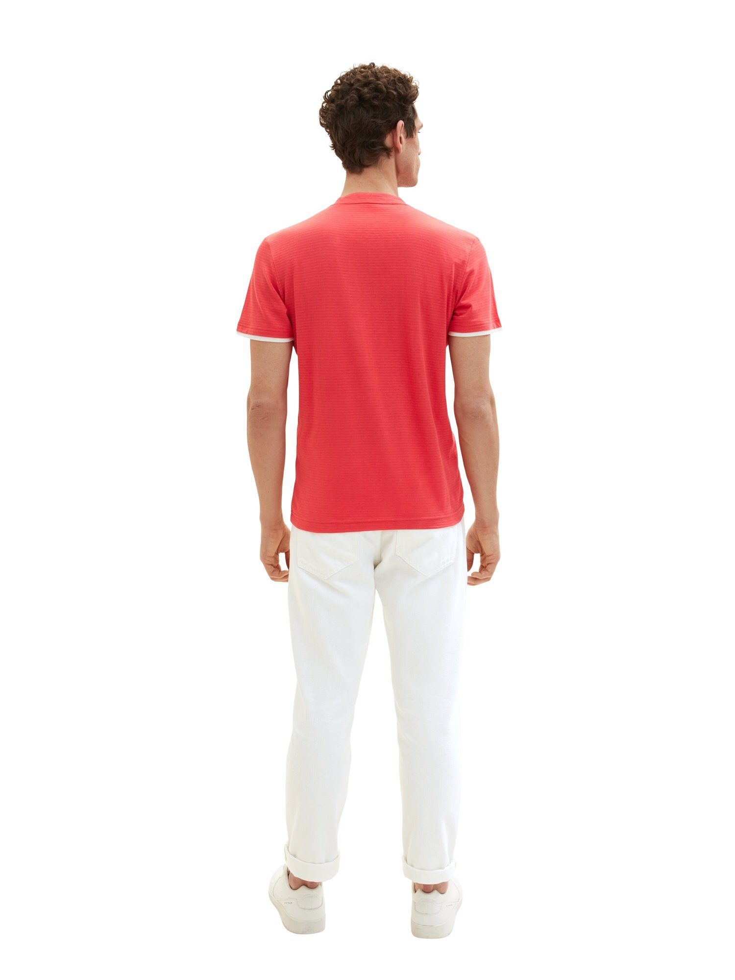 T-Shirt TOM (1-tlg) Henley gestreift Kurzarmshirt TAILOR Henleyshirt rot