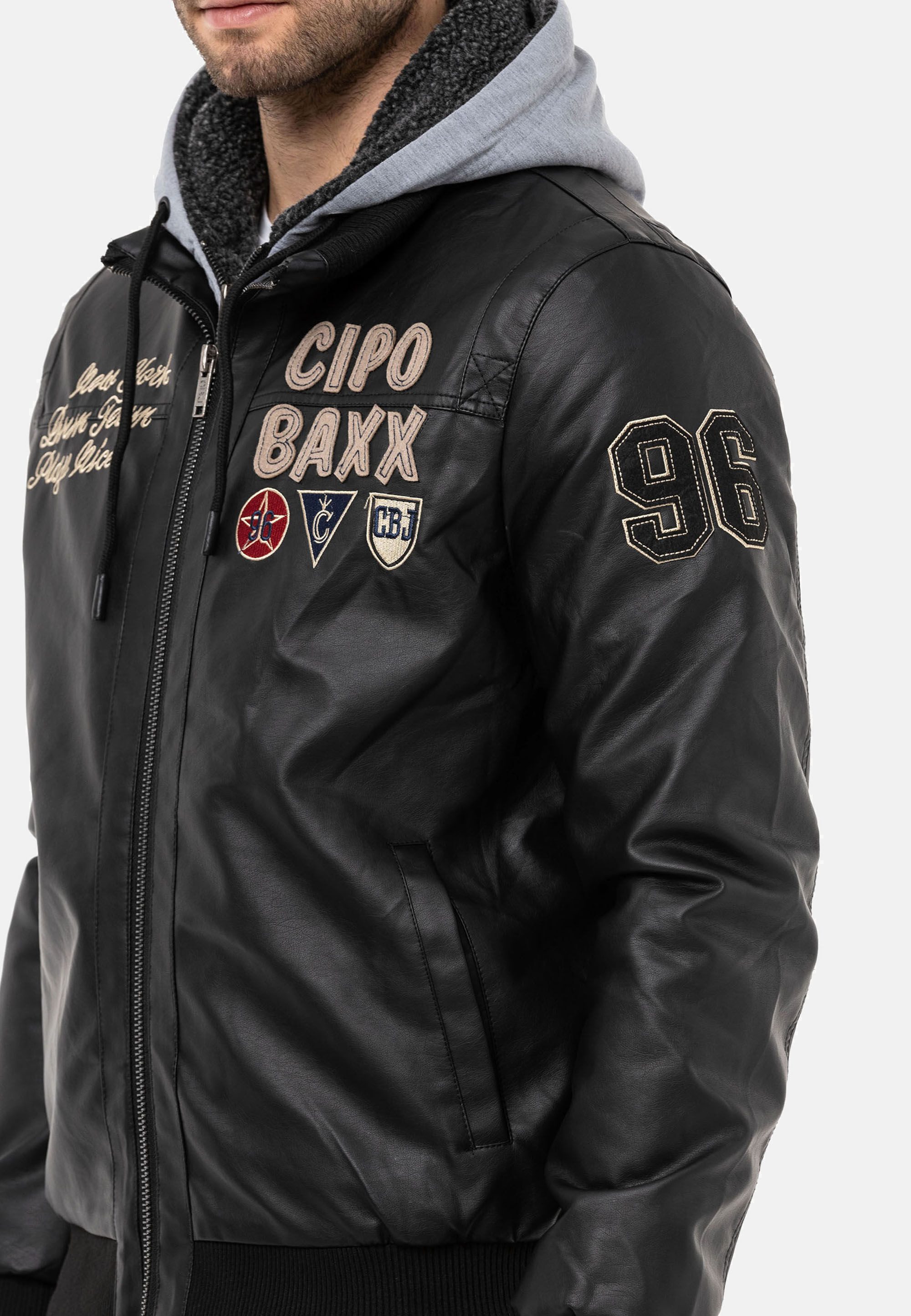 Cipo & Baxx Lederimitatjacke Jacke mit herausnehmbarer Innenjacke