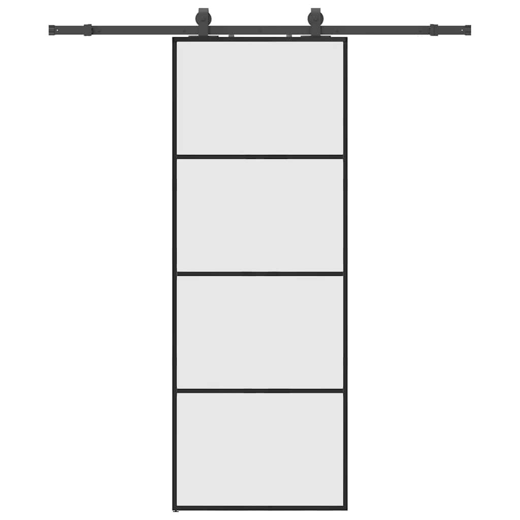 vidaXL Schiebetür Schiebetür mit Beschlag Schwarz 76x205 cm ESG-Glas