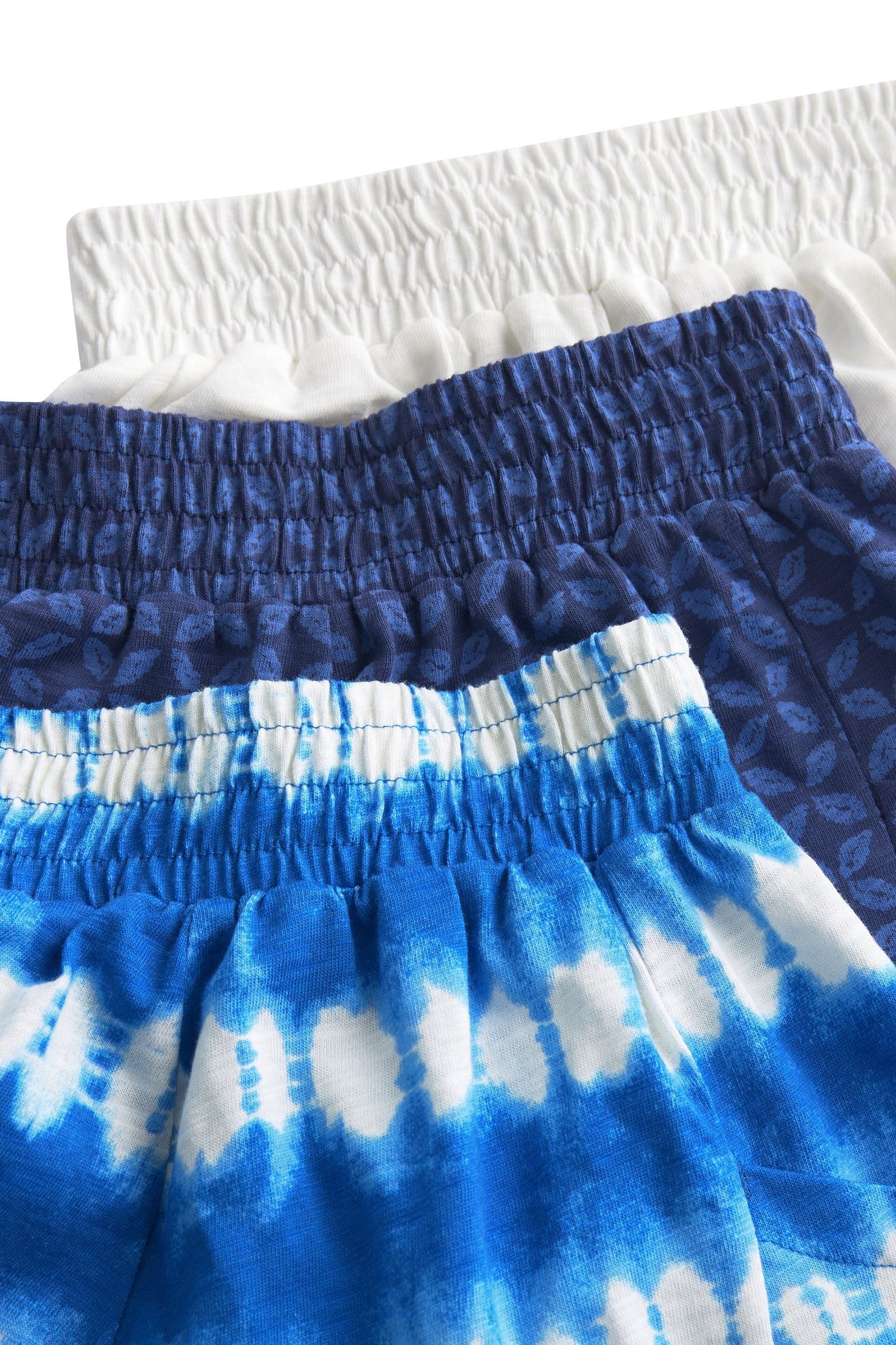 Next Sweatshorts Weiche, genoppte Blue/White/Woodblock/Tie Jerseyshorts, (3-tlg) Dye 3er-Pack