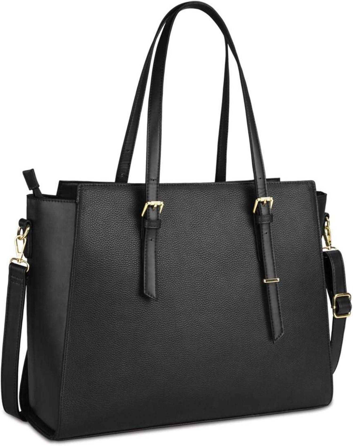 LuxusKollektion Laptoptasche Handtasche Damen Schwarz Groß Laptop Umhängetasche 15.6 Zoll Leder