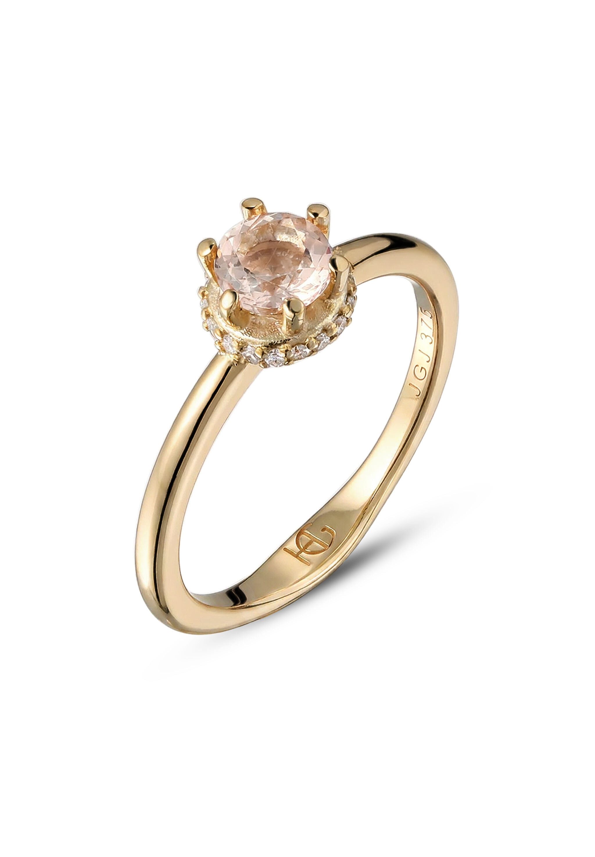 HAZE & GLORY Verlobungsring Diamant Morganite Verlobungsring Weiß (0.09 ct) 375 Gelbgold