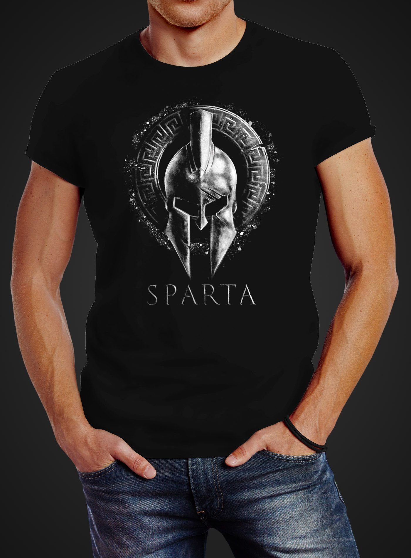 Neverless Print-Shirt Neverless® Herren T-Shirt Aufdruck Sparta Helm Kriege günstig online kaufen