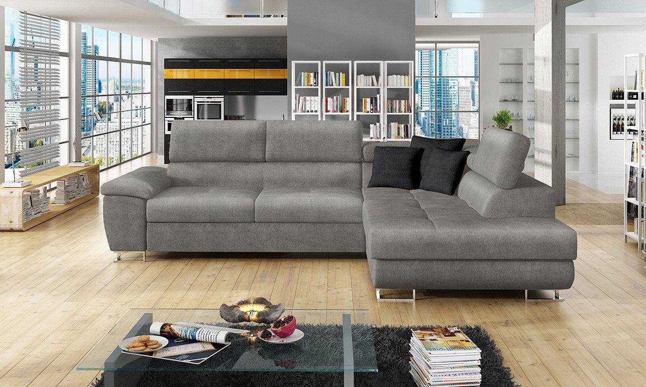 MIRJAN24 Ecksofa Cotere, mit Schlaffunktion und Bettkasten, Polsterecke mit Einstellbare Kopfstützen, L-Form Sofa