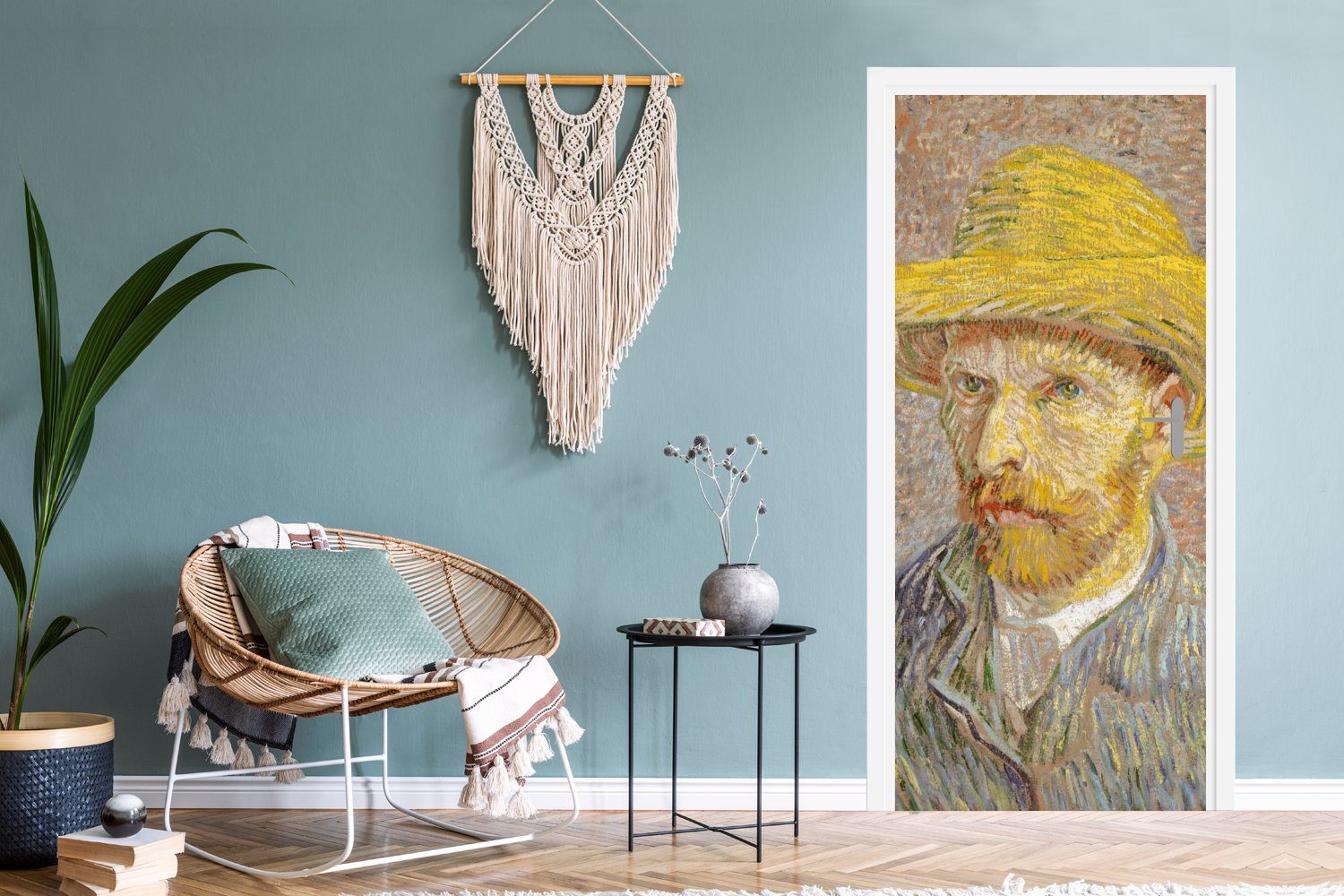 MuchoWow Türtapete Selbstbildnis 75x205 cm für Strohhut St), Tür, van Matt, Gogh, Fototapete - (1 bedruckt, Türaufkleber, mit Vincent