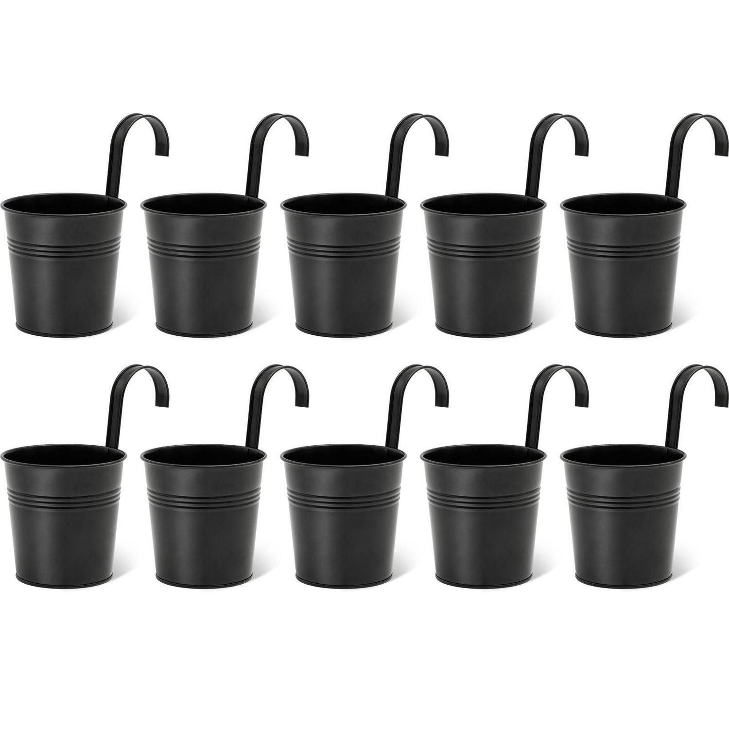 LuxusKollektion Kräutertopf Blumentopf hängend 10er Set Metall schwarz abnehmbare Haken