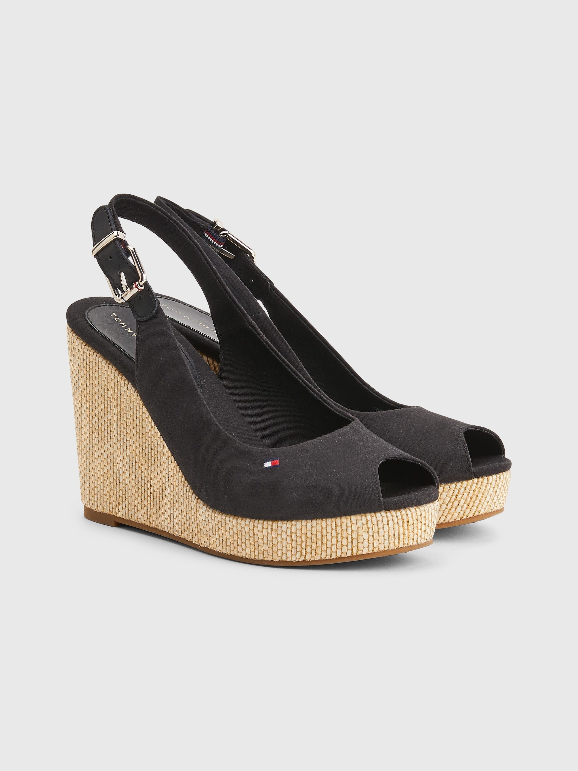 Tommy Hilfiger ICONIC ELENA SLING BACK WEDGE Keilsandalette, Sommerschuh, Sandale, Keilabsatz, mit verstellbarer Schnalle