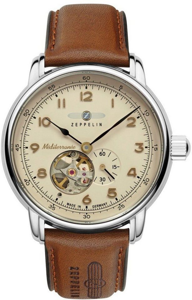 ZEPPELIN Automatikuhr Méditerranée 9666-5, Mechanische Uhr, Armbanduhr, Herrenuhr, offene Unruh, Made in Germany