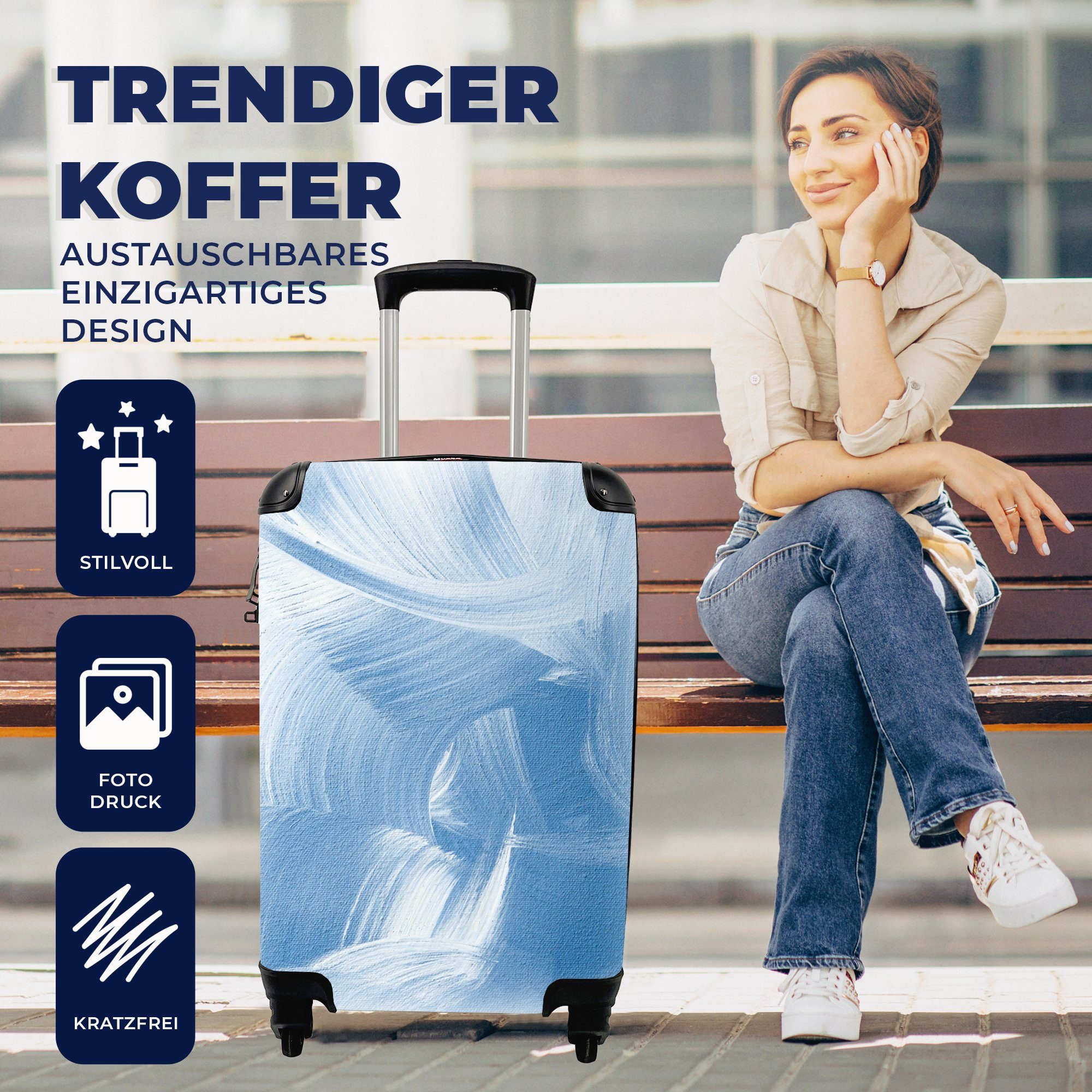 Reisekoffer 4 Acrylfarbe rollen, mit Ferien, - MuchoWow für - Blau Design, Handgepäckkoffer Trolley, Rollen, Reisetasche Handgepäck