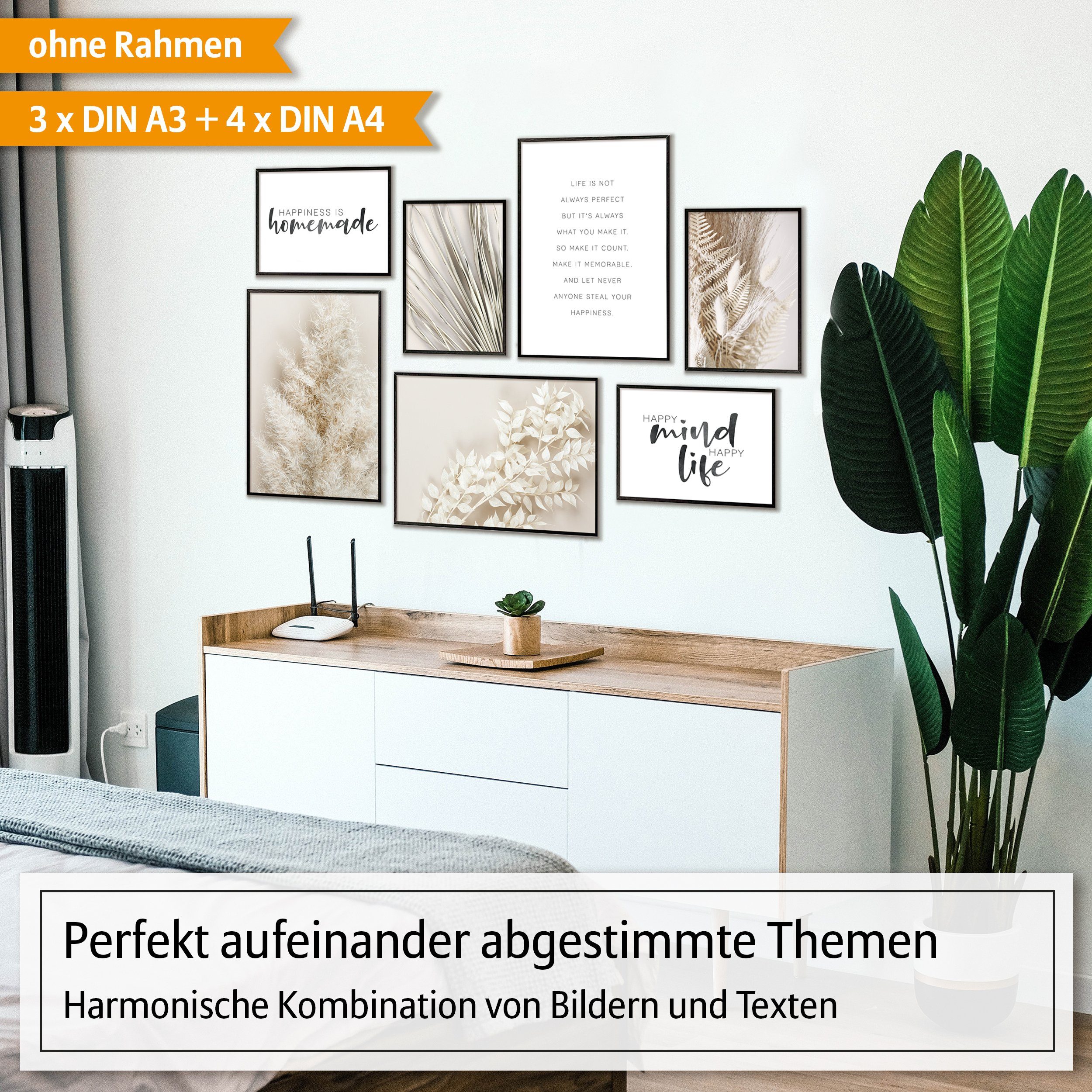 Qualitätsdruck St), - Lieferung 7 Hyggelig Dickes Premium Wohnzimmer Papier Wandbilder Set Deko Home Collage, 7 Poster Poster Knickfreie Natur Bilder (Set,