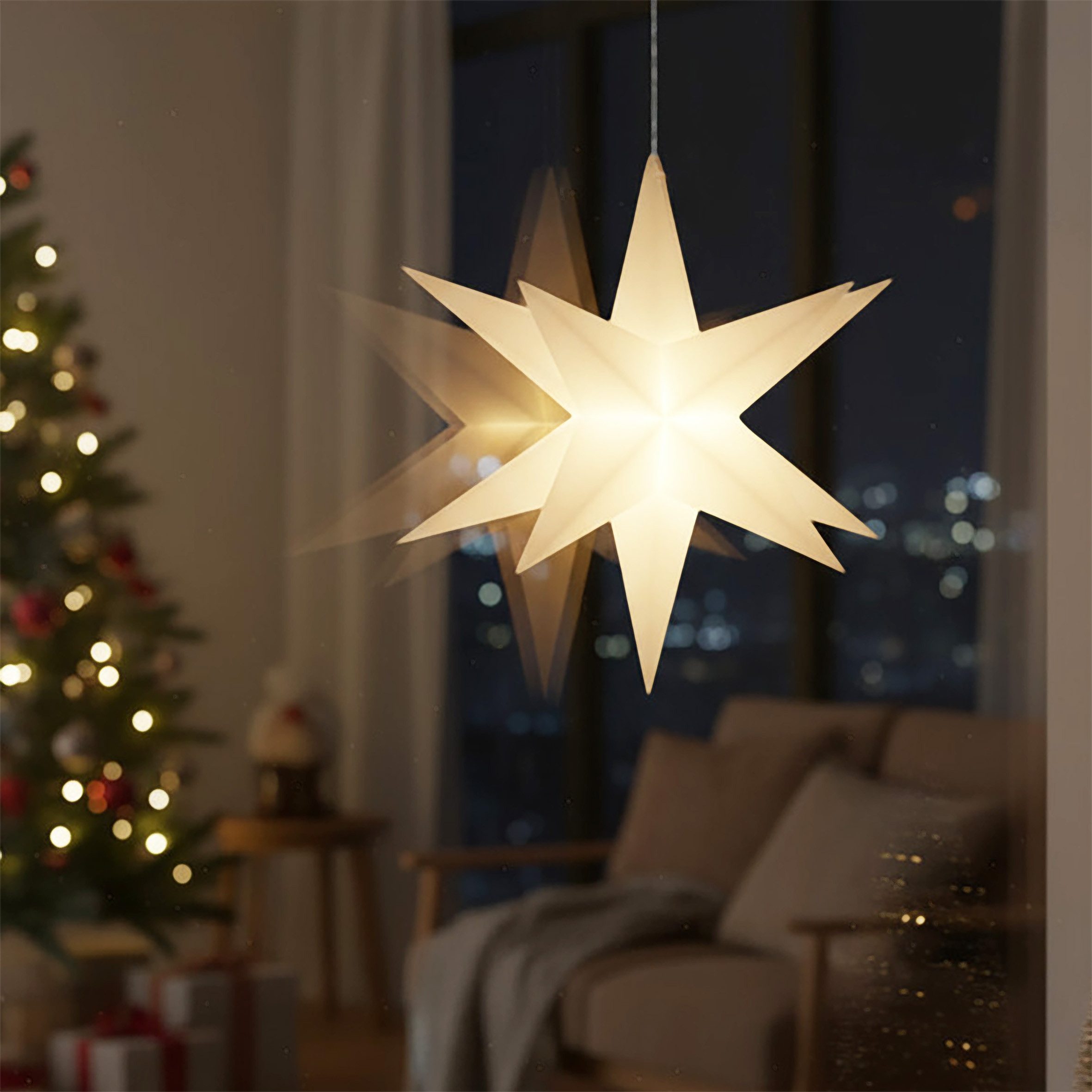 Spetebo Dekostern Outdoor Weihnachts Leuchtstern 3D 12 cm mit Timer - weiß, 1 St., Fenster Deko Stern Batterie betrieben – Bild 5 von 5