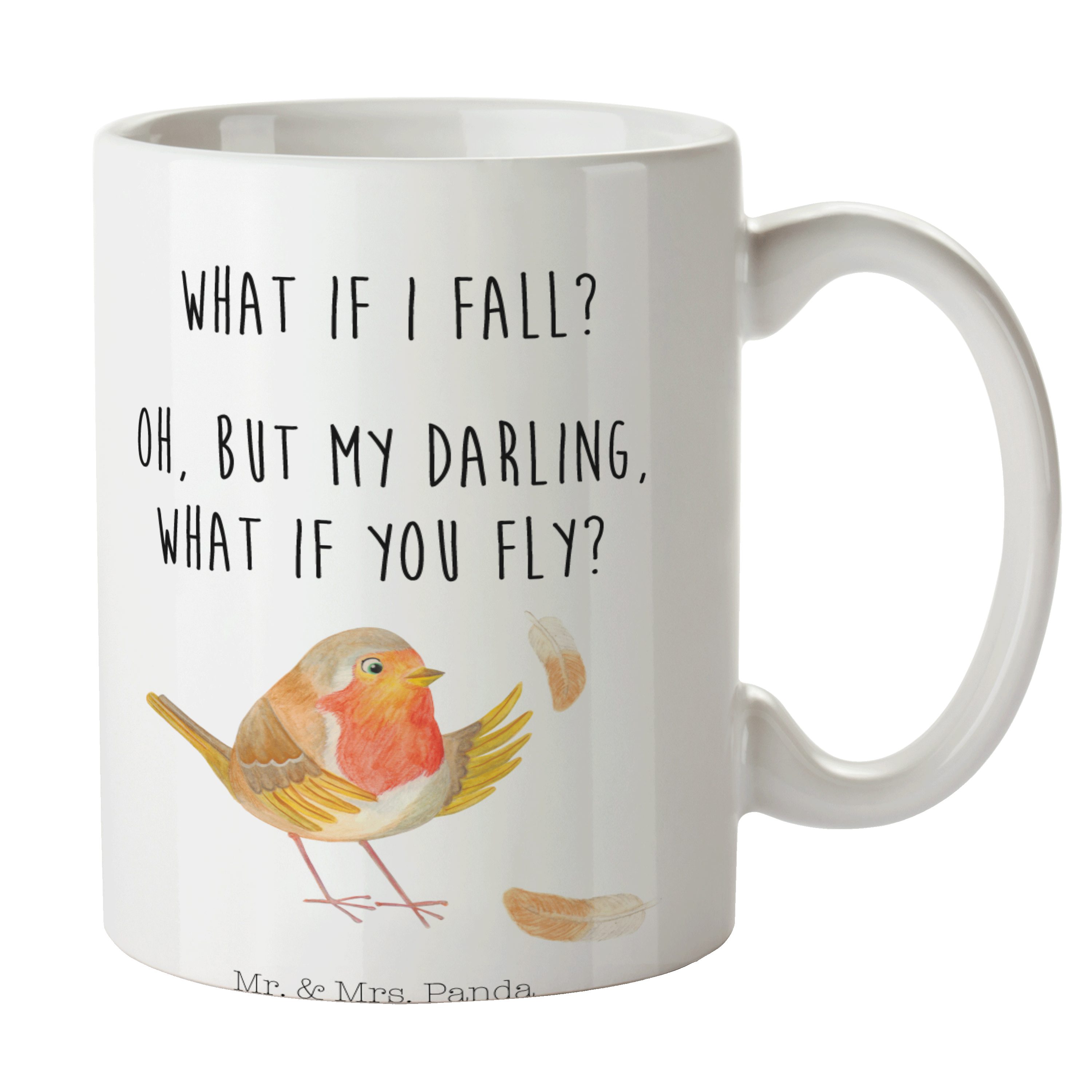 Mr. & Mrs. Panda Tasse Rotkehlchen Federn, Trinkbecher, Weiß, Motivation Sprüche, fliegen, B, Keramik, What If I Fall Frühstücksbecher Henkeltasse