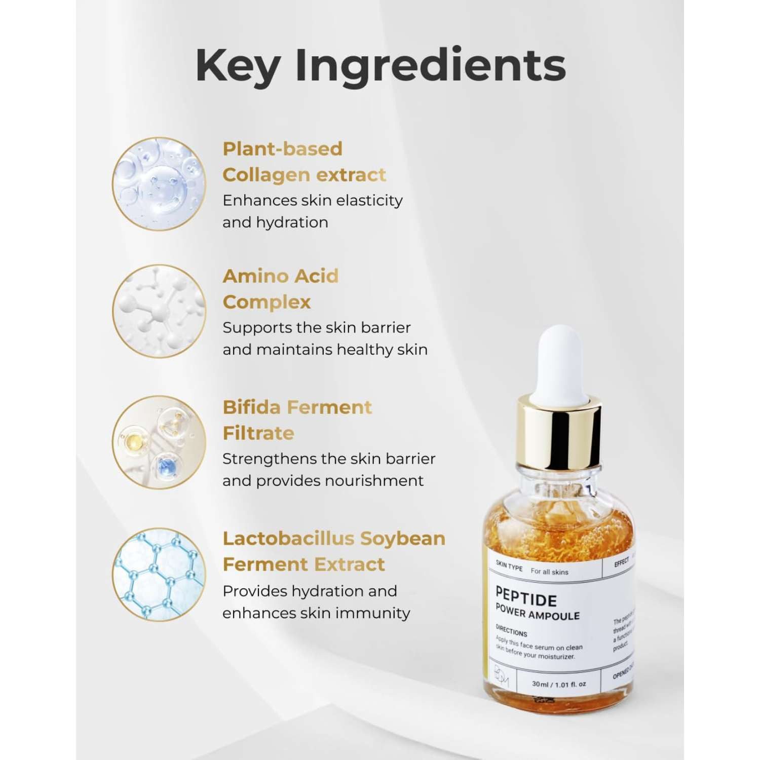 Beauty of Majesty Gesichtsserum Peptide Power Ampoule 30ml – Koreanisches Serum mit Penta-Peptiden, 24K Goldfaden und 99 % reinem Gold, Galactomyces &, Bifida Ferment, K-Beauty Anti-Aging für alle Hauttypen