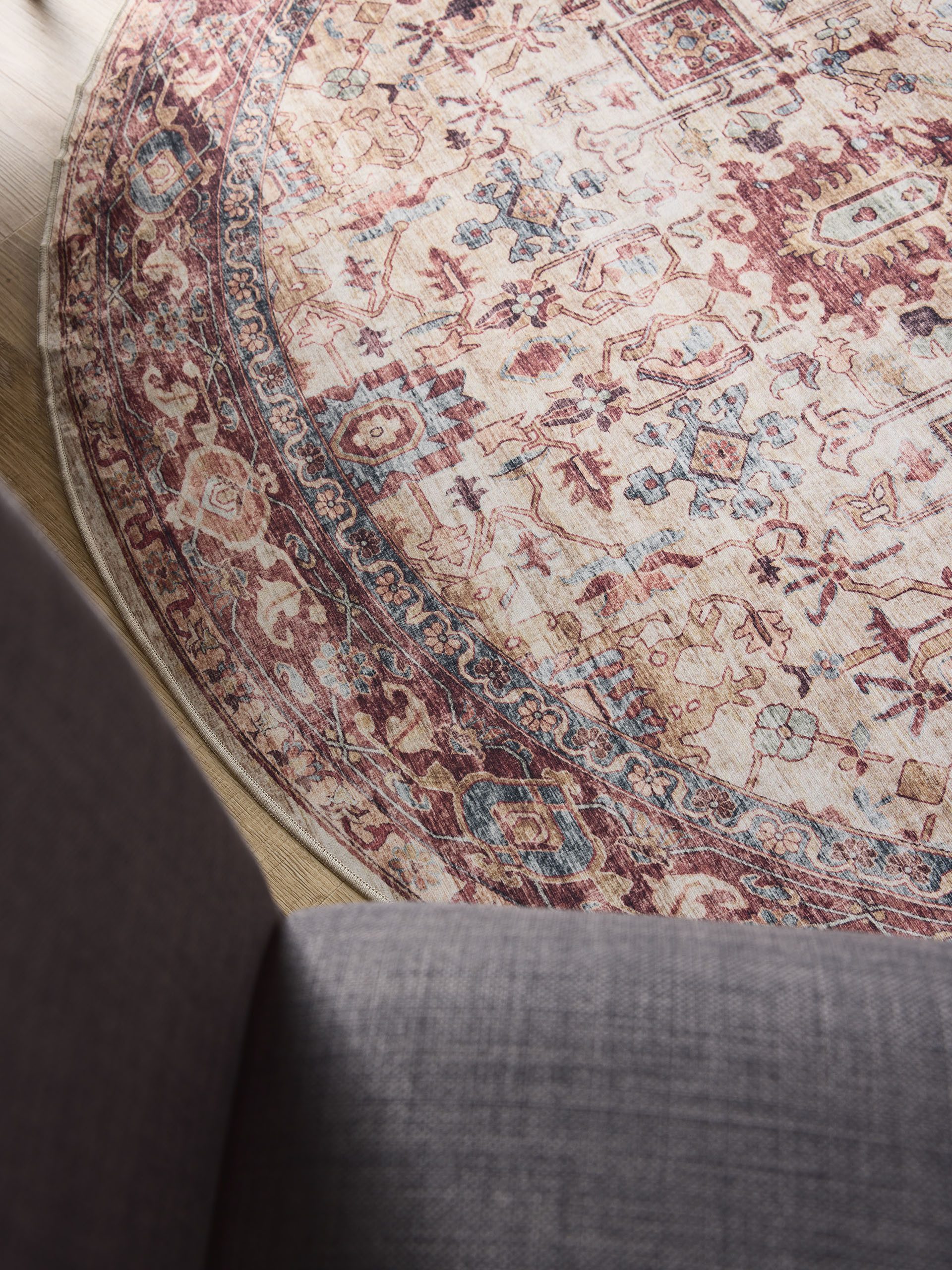 Interiyou Teppich Gent, Rund, Höhe: 5 mm, Vintage Kurzflor für Wohnzimmer, Schlafzimmer, waschbar, pflegeleicht