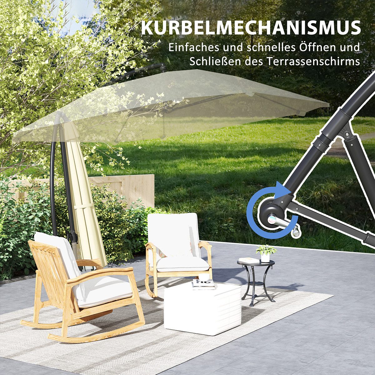 XDeer Sonnenschirm Sonnenschirm mit Ständer Ampelschirm Alu Ø 260cm Wasserdicht, Kurbelschirm Gartenschirm für Balkon Garten Beige