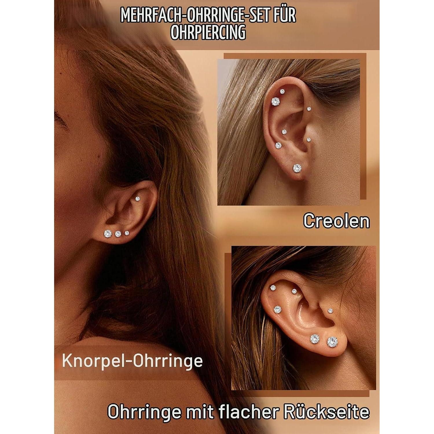 LuxusKollektion Ohrstecker-Set Ohrstecker Set Zirkonia 5 Paar Silber Gold – Bild 4 von 5