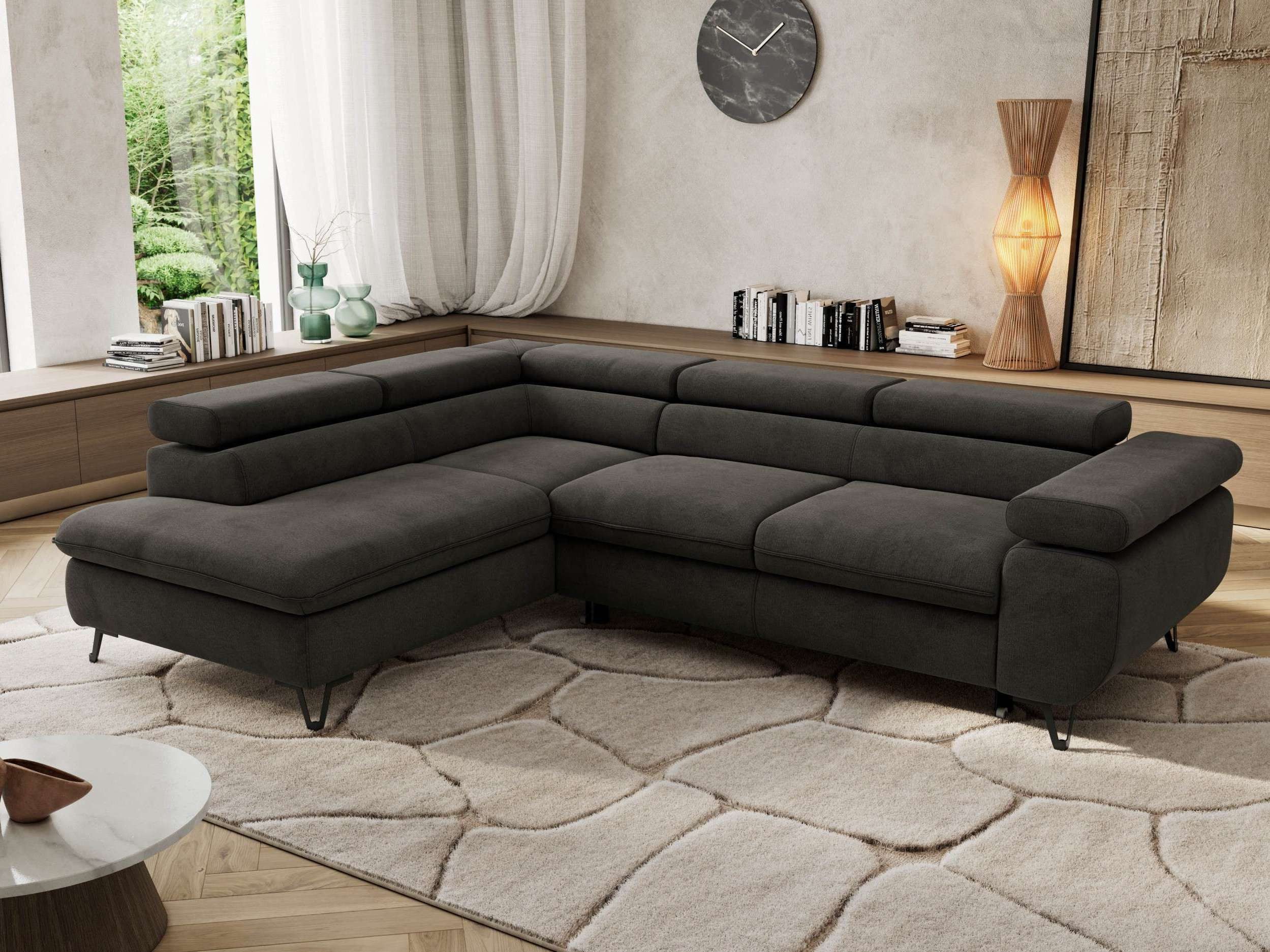 MKS MÖBEL Ecksofa PABLO L, Set, HR35-Schaum, Metallbeinen, Wellenfedern, L-form, Schlaffunktion, verstellbaren Kopfstützen, Bettkasten